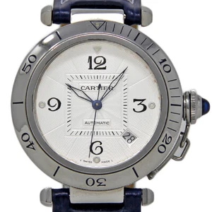 Cartier Pasha Automatic 2379 38mm Stainless Steel Leather Silver 2YearWTY #182 - Picture 1 of 5