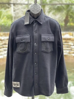 True Religion Black Polar Fleece Shacket Jacket for Men, Size L, New - Image 1 of 4