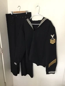 US Navy Dress Blue Uniform Set Jumper Size 48 Long With 1st Class Rank - Picture 1 of 11
