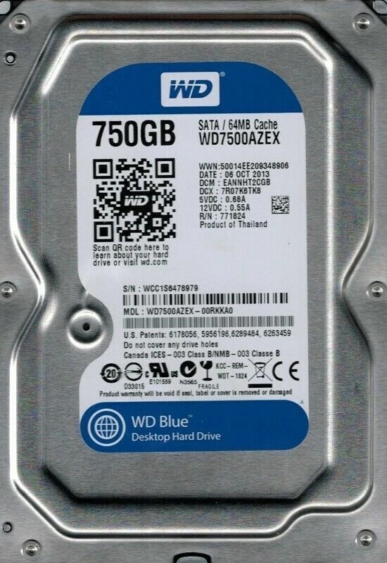 WD7500AZEX Western Digital Blue 750GB 3.5" SATA Desktop Hard Drive WD - Image 1 of 1