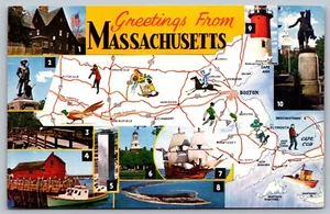 Gruß aus Massachusetts beschriftete Karte Boston MA Souvenir Vintage Postkarten H1 - Bild 1 von 3