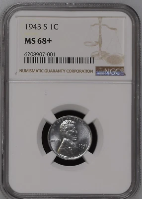 1943-S NGC MS68+ "PLUS" $35,000 PCGS Price Guide! Lincoln Wheat Cent STEEL 1C - Image 1 of 3