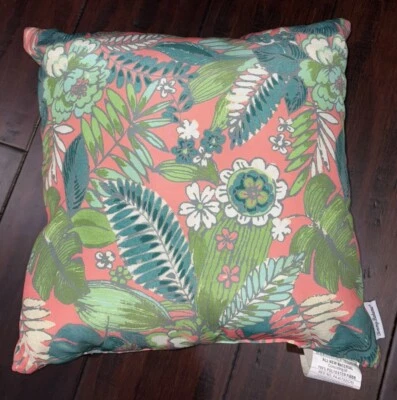 Tommy Bahama Pink, Teal, Green 18x18 Tropical Palm Floral Throw Pillow - Image 1 of 4