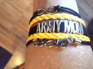 NEW Army Mom Leather Wrap Bracelet Military Life USA PRIDE Yellow Black Jewerly - Picture 1 of 4