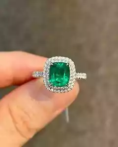Cushion 2.19Ct Lab Created Emerald Diamond Wedding Ring Real 950 Platinum 6 7 8 - Picture 1 of 5