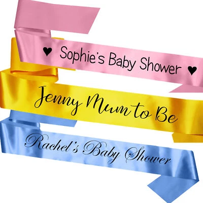 MY PRETTY LITTLE GIFTS PERSONALISED SATIN BABY SHOWER PARTY SASH PINK BLUE GIFT MUM TO BE DECORATION