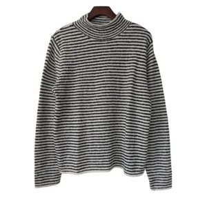 J. Crew Striped Mockneck Pullover Sweater Size M Ivory Black NWT $89 CC693 - Picture 1 of 6