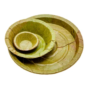DISPOSABLE INDIAN PATTAL WITH BOWL DRIED LEAF PLATES PARTY ECO FRIENDLY- 200 SET - Picture 1 of 4