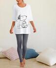 Marken Damen Pyjama Shirt Snoopyprint Ecru/anthrazit Gr. 40/42 Neu