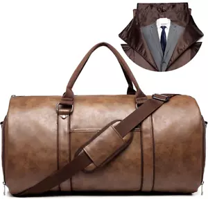 Carry on Garment Bags for Travel Leather Garment Duffle Bag Convertible Brown - Picture 1 of 4