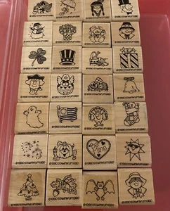 Stampin’ Up! 1990 YEAR ROUND FUN SET 28 Stamps In Storage Case Mixed Themes - Picture 1 of 23
