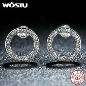 Wostu Fashion S925 Sterling Silver CZ Circle Ear Stud Earrings Gift Party Women