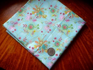 Modern Floral Cotton Print on Mottled Aqua 29 x 30 inches - Picture 1 of 2