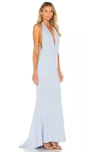 NEW NWT $228 NBD Jenny From The Block halter neck maxi gown dress powder blue M - Picture 1 of 9
