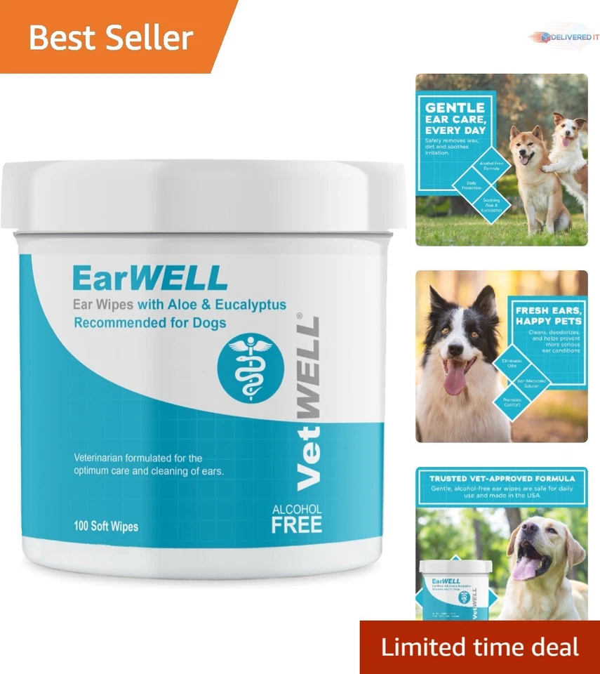 Wipes Ear Dog Pet Cleaner Dogs Cleaning Otic Pads Cleanser Yeast Mites100 Count