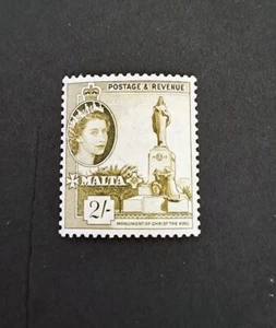 British Empire Malta Queen Elizabeth , 2 shillings Olive Green 1956 Stamp Mlh - Picture 1 of 2
