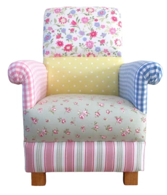 Laura Ashley Patchwork Stripes Fabric Chair Adult Armchair Blue Pink Spotty Dots - Image 1 of 4
