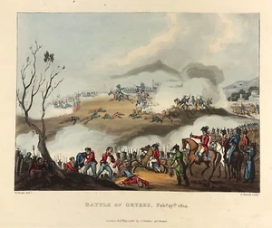 Battle of Orthes military original hand coloured aquatint print 1814 - Picture 1 of 4