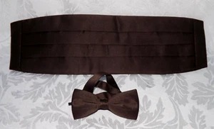 NEW CHOCOLATE BROWN PLEATED CUMMERBUND & BOW TIE SET - Solid Color - Picture 1 of 12