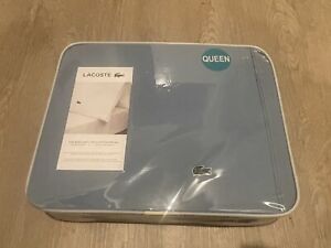 Lacoste Home Percale Solid Cotton QUEEN Sheet Set Allure Blue