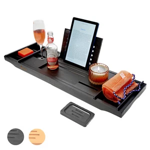 Ausziehbar Bambus Bad Caddy Tablett Tablett Wein Handy Seifenhalter Gestell Kostenlos - Bild 1 von 31