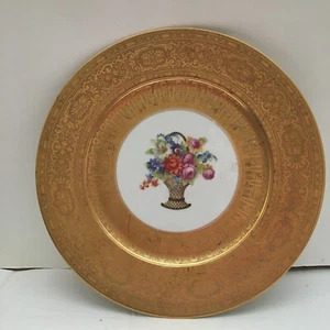 Vtg Bohemian PALT Czecho-Slovakia Gilt Porcelain Dinner Plate Floral Gold 11” - Picture 1 of 9