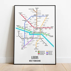 Leeds West Yorkshire unterirdischer Stil Transport Kunst Karte Druck A3 A4 - Bild 1 von 2