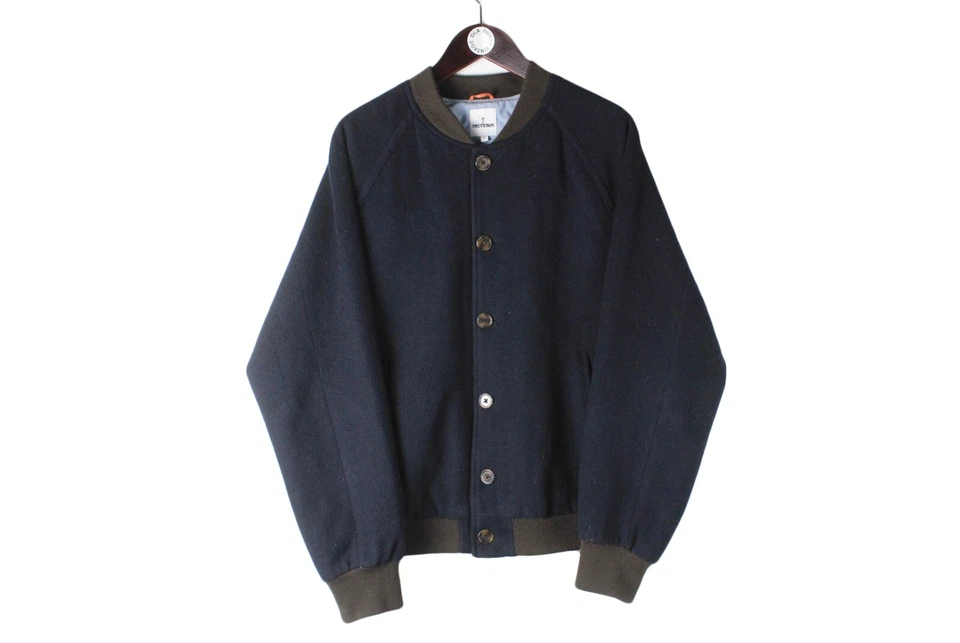 authentic CHEVIGNON Bomber Jacket Size L navy blue wool - Image 1 of 4