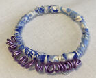 Handcrafted Bohemian Bracelet Blue Fabric With Pink Wire Art