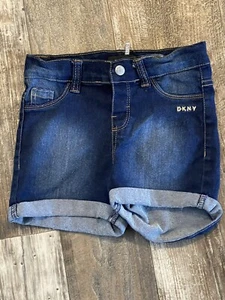 DKNY Toddler Girl Denim Shorts Size 4 Bottoms Navy Cuffed - Picture 1 of 5
