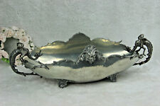 ANTIQUE Italian Centerpiece bowl gothic dragons  PELTRO PEWTER metal 