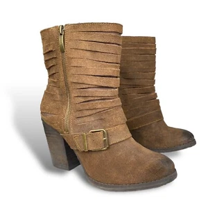 Naughty Monkey Suede Leather Boho Distressed Western Ankle Buckle Bootie 7.5 - Picture 1 of 14