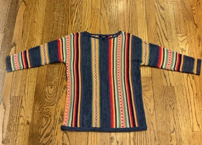 Suéter Ralph Lauren Chaps Southwestern Boho Pequeño Pequeño Tejido Rayas Serape Foto 1 de 4