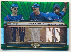 JOE MAUER JUSTIN MORNEAU LIRIANO 2011 TOPPS TRIPLE THREADS JERSEY PATCH #18/18 - Picture 1 of 2
