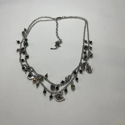 Vera Wang Collar Disfraz Firmado Joyería Tono Plata Cuentas Mal de Ojo Contempora Foto 1 de 4