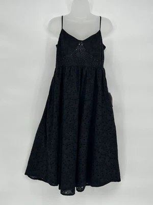 Vestido midi Venus talla 4 negro con ojales forrado sin tirantes 100 % algodón silencioso de lujo Foto 1 de 4