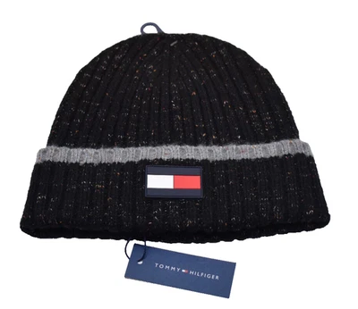 Tommy Hilfiger Men's Ribbed Knit Beanie Hat Heathered Black New! NWT - Image 1 of 4