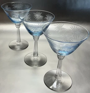 FOSTORIA * AZURE * LIDO ETCH * COCKTAIL * STEMS * 3 * HTF * - Picture 1 of 7