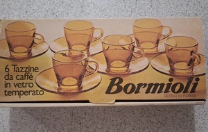 SET OF 6 BORMIOLI AMBER GLASS  CUPS & SAUCERS VITROSAX ITALIAN - Picture 1 of 4