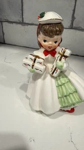 Vintage 1956 Napco Christmas Shopper Girl Presents White Dress Figur - Bild 1 von 9
