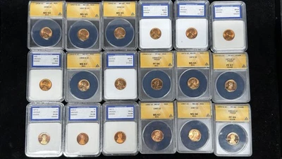 (LOT OF 18) 1938 - 1992 1c Lincoln & Wheat Penny ANACS & IGS MS PF PR PROOF Coin - Image 1 of 4
