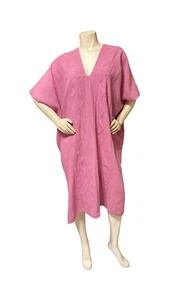Copricostume Oaxaca Huipil San Melchor Betaza scollo a V cotone midi rosa OS Lagenlook - Foto 1 di 11