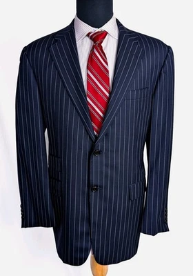 Burberry London Navy Pinstripe Wool Two Button Ticket Pocket Suit 42R 35x29 - Image 1 of 4
