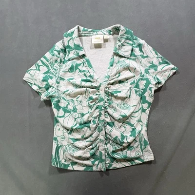 Anthropologie Maeve Shirt Women’s XL White Floral Ruched Blouse Button Boho - Image 1 of 4