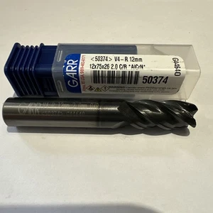Garr 50374 V4-R 12mm 4 Flute Centre Cutting 2.0 Corner Rad AICrN Coated End Mill - Picture 1 of 3