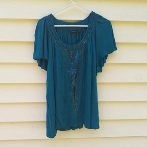 APT 9 Größe 2X Damenpullover türkis Pailletten Flatterärmel Y2K Fairy Artsy Boho B5 - Bild 1 von 7