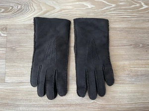 John Lewis Sheepskin Leather Gloves Black Borg Fleece Cuff Women's Large - Picture 1 of 5