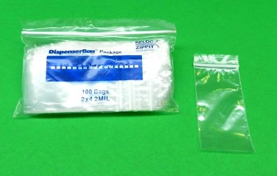 Zippit Bags 2x4 Clear Zip Seal 2mil Reclosable Poly Baggies 2" x 4" 100 Pcs - Image 1 of 4