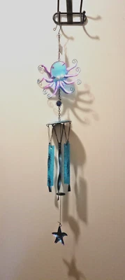 Pulpo Windchime-Mobile Laño y Vidrio Templado 28" Largo NUEVO Foto 1 de 4