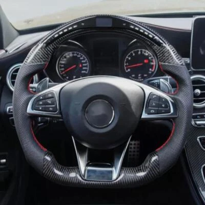 Fit 2016+ Mercedes-Benz AMG W205 S63 C63 SL Carbon Fiber Flat LED Steering Wheel - Image 1 of 4